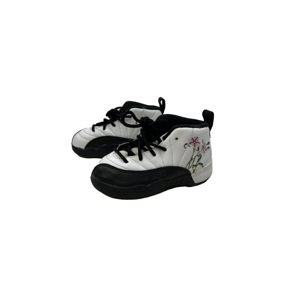 Nike Jordan 12 Retro TD Floral Embroidered Black/White/Multi DR6995 Sz 8C